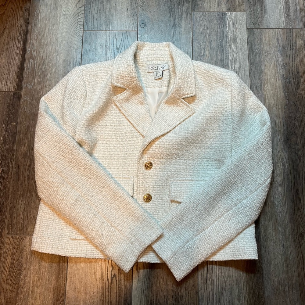 Rachel Zoe Cream Tweed Cropped Boucle Blazer